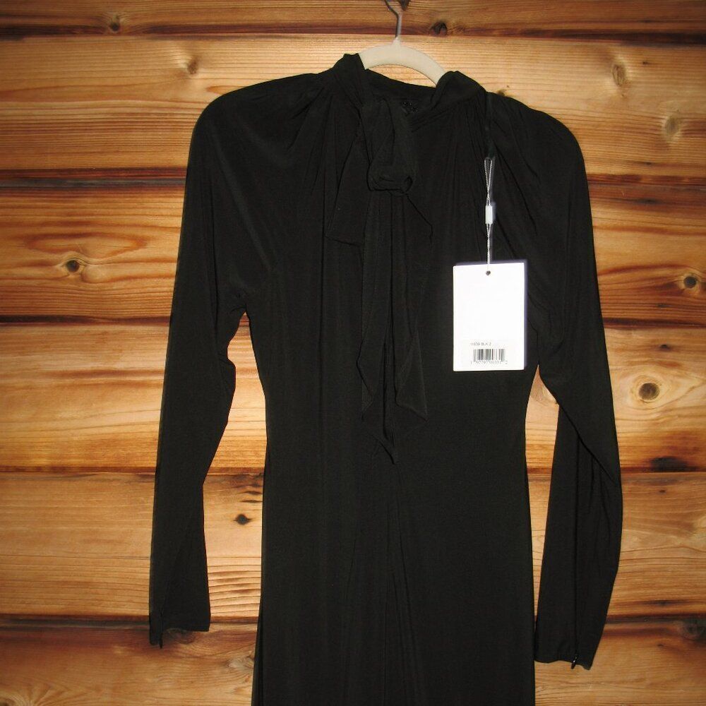 MAC DUGGAL  11839 Black Jersey Long Sleeve High Neck Feather Gown - Picture 14 of 16
